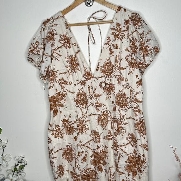 ABERCROMBIE & FITCH Puff Sleeve Slim Poplin Midi Dress Floral Brown Sz XLP {P2} - Picture 5 of 10